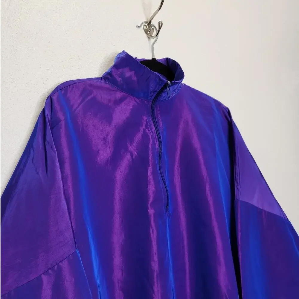 Vintage Iridescent Windbreaker Zip Jacket Purple Blue 80s 90s LOCO OSFA